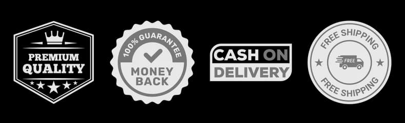 Trust badges - Premium Quality, Money Back Guarantee, Cash on Delivery, Free Shipping